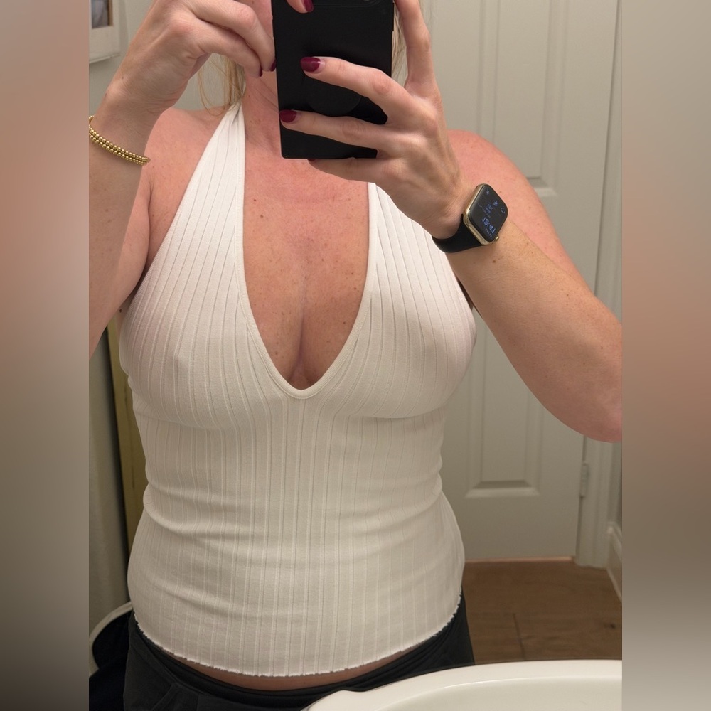 White Ribbed Halter Top size medium - Picture 2 of 3